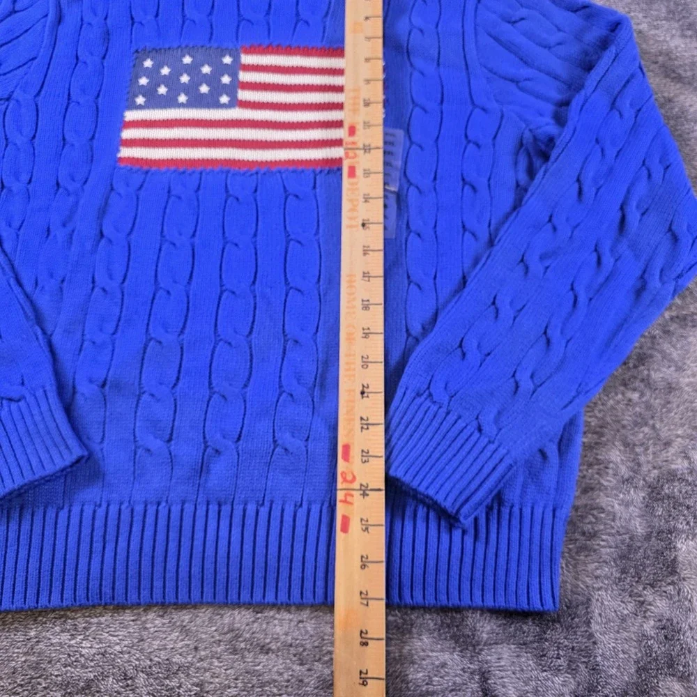 Polo Ralph Lauren Cable Knit Iconic USA Flag Sweater Mens XXL Blue Patriotic